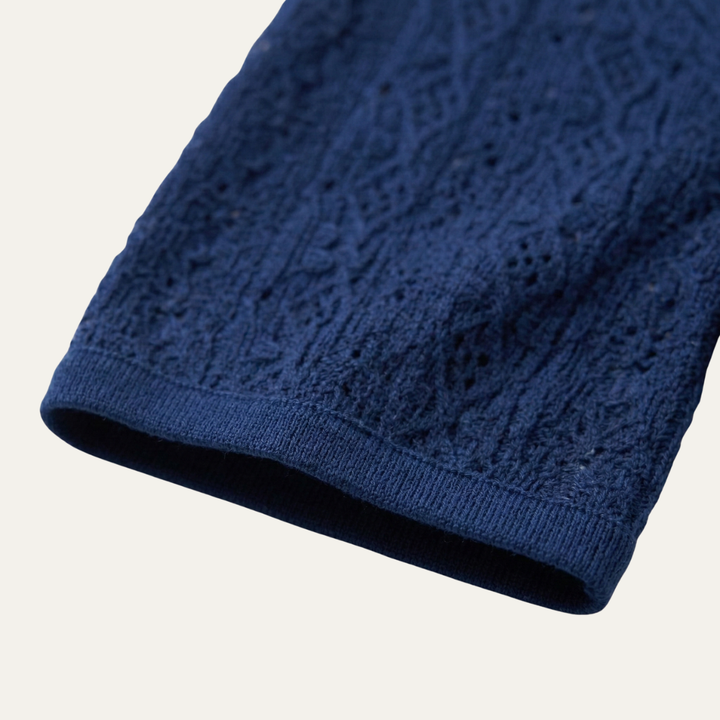 Men's Crochet Knit Open Collar Polo Shirt