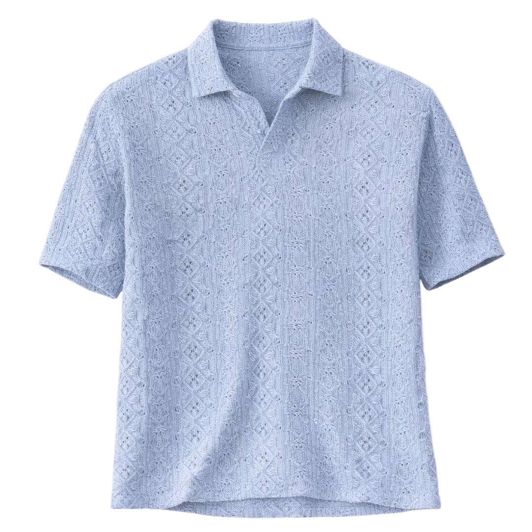 Men's Crochet Knit Short Sleeve Polo Shirt