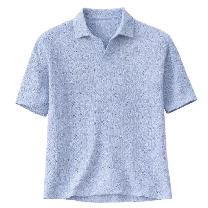 Men's Crochet Knit Short Sleeve Polo Shirt