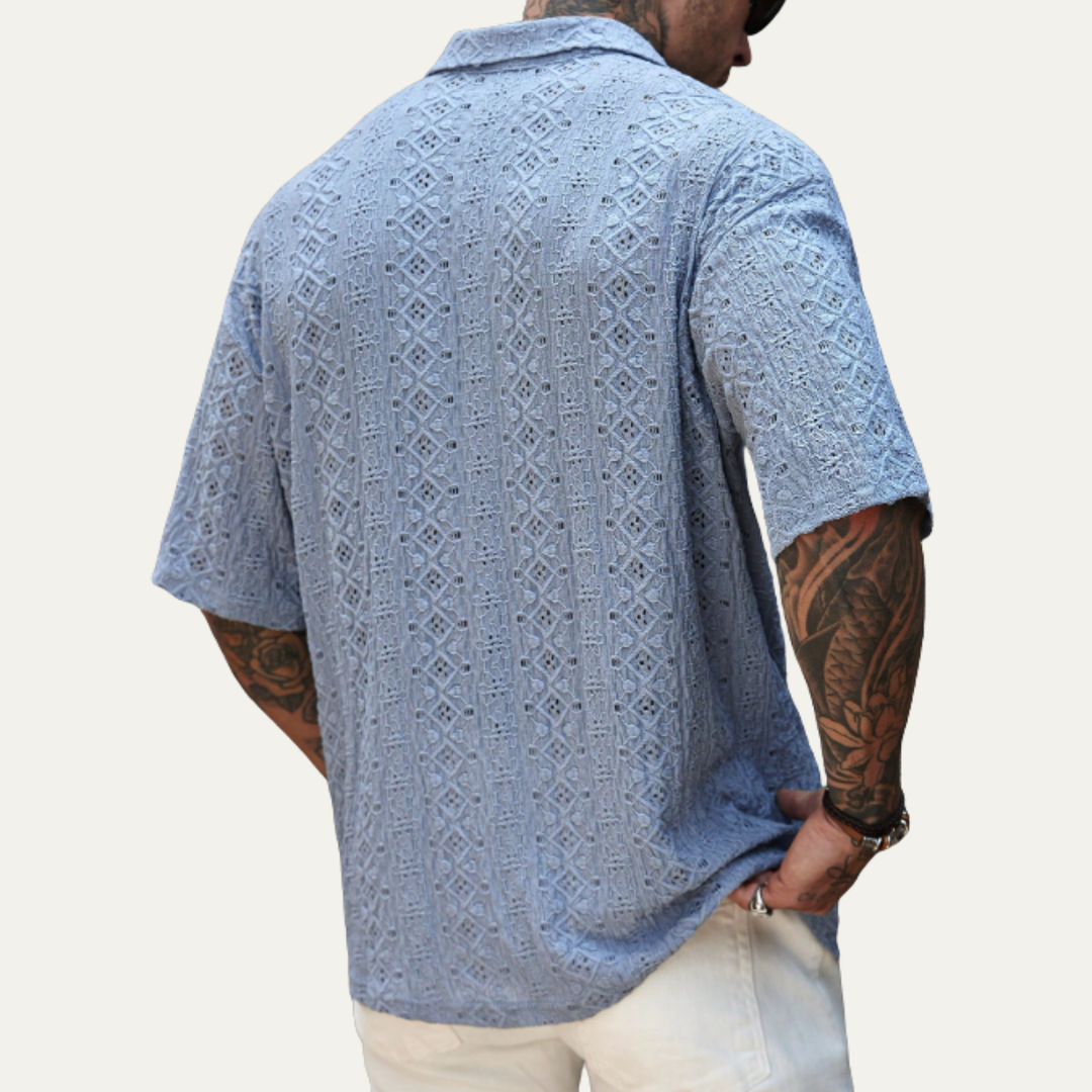 Men's Crochet Knit Short Sleeve Polo Shirt
