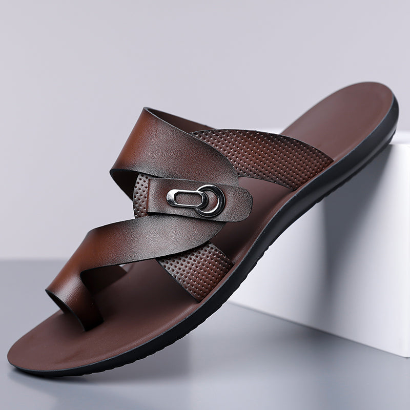 Men's Crossover Thong Sandals with Metal Buckle