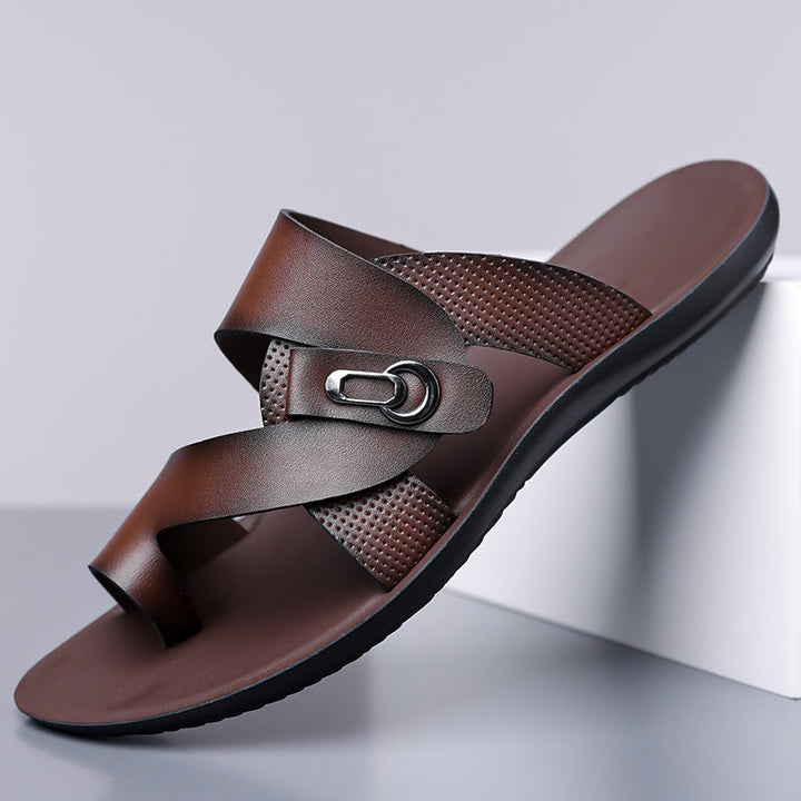 Men's Crossover Thong Sandals with Metal Buckle