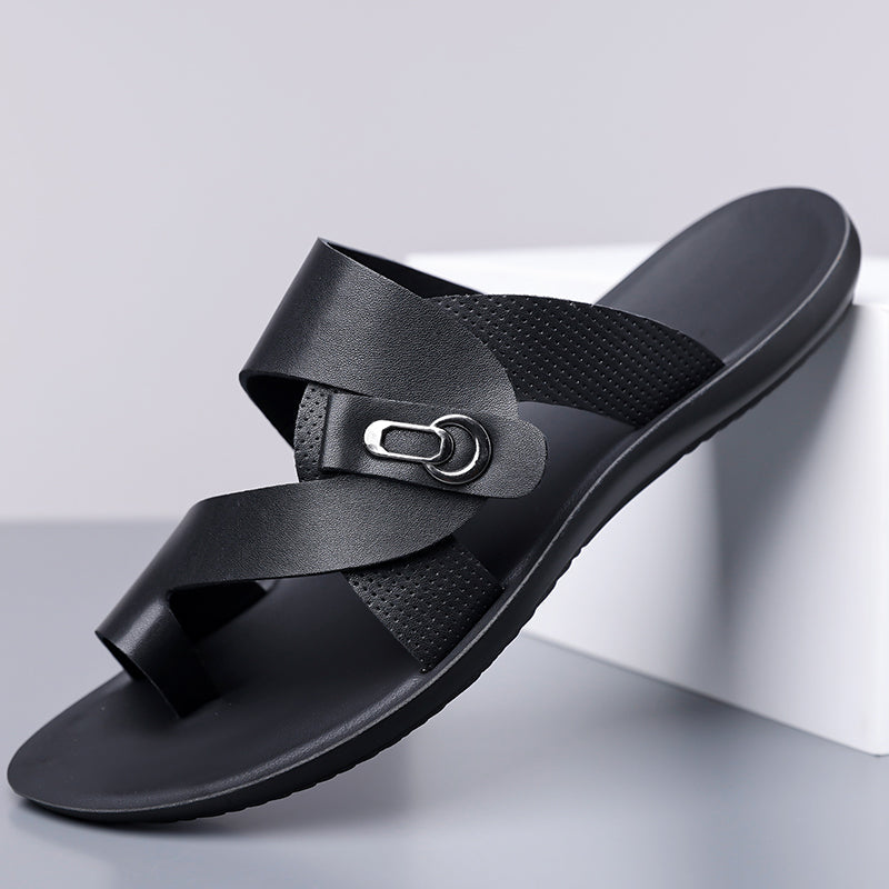 Men's Crossover Thong Sandals with Metal Buckle