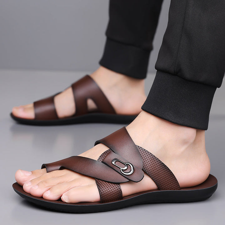 Men's Crossover Thong Sandals with Metal Buckle