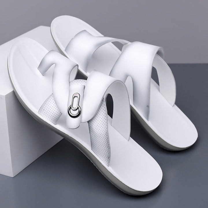 Men's Crossover Thong Sandals with Metal Buckle