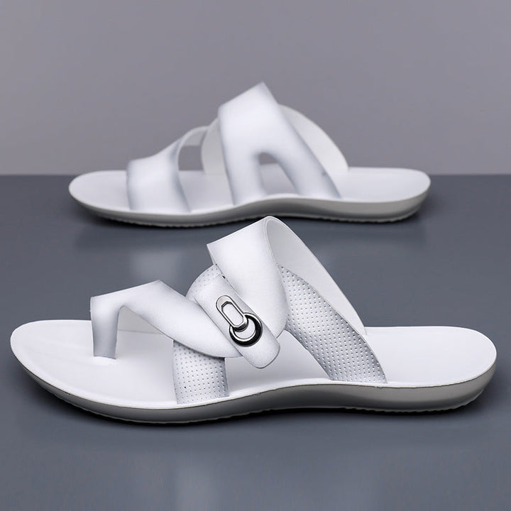 Men's Crossover Thong Sandals with Metal Buckle