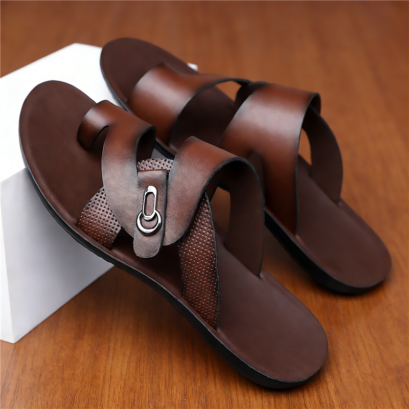 Men's Crossover Thong Sandals with Metal Buckle