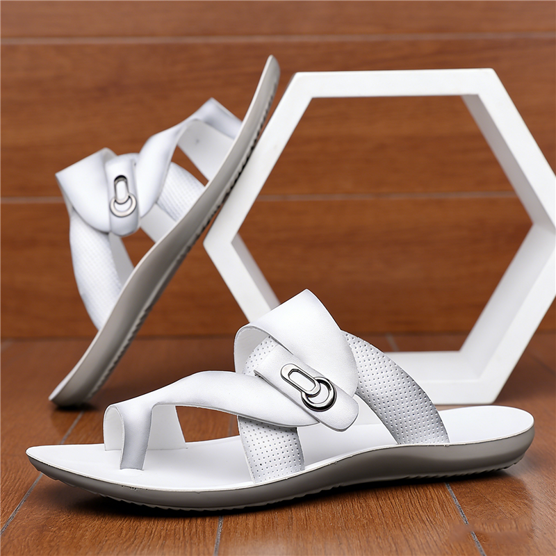 Men's Crossover Thong Sandals with Metal Buckle