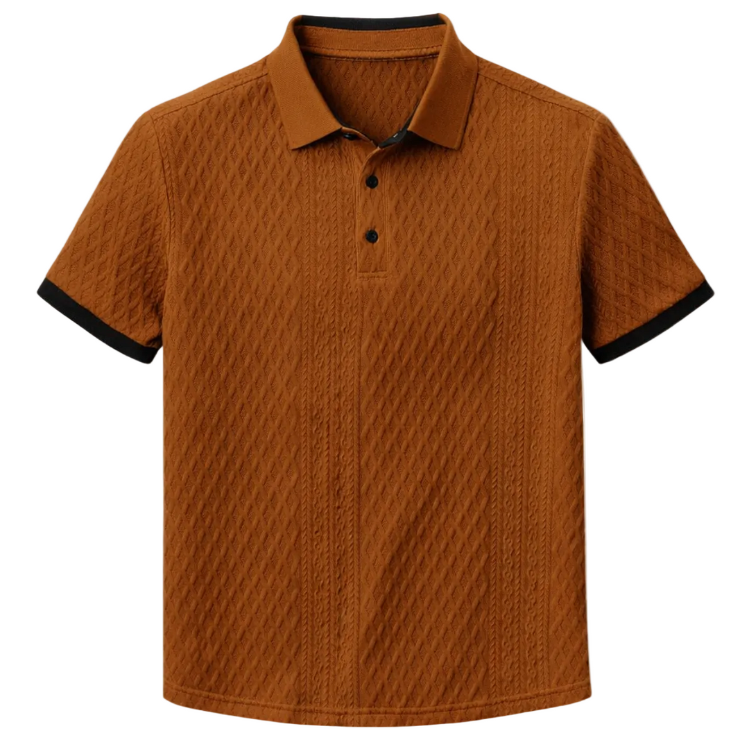 Men's Diamond Knit Polo Shirt with Black Contrast Trim