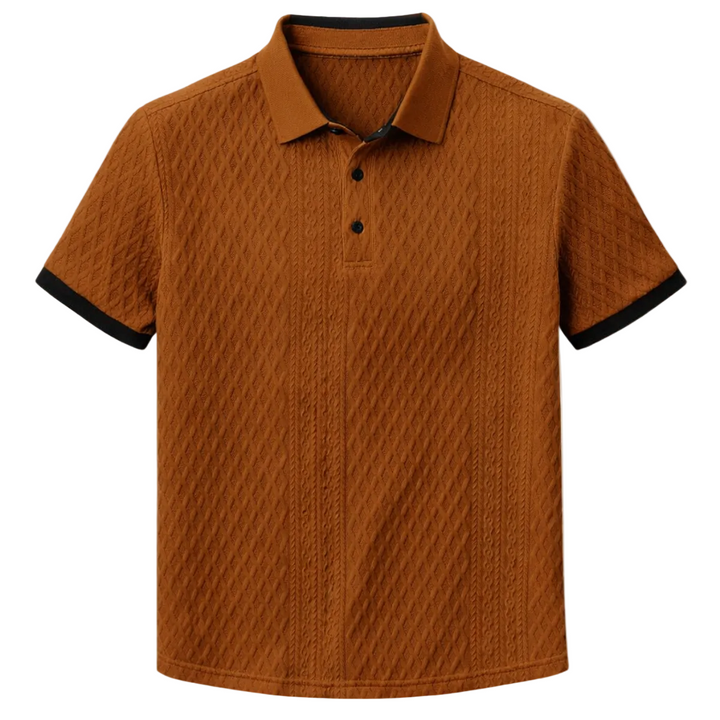 Men's Diamond Knit Polo Shirt with Black Contrast Trim