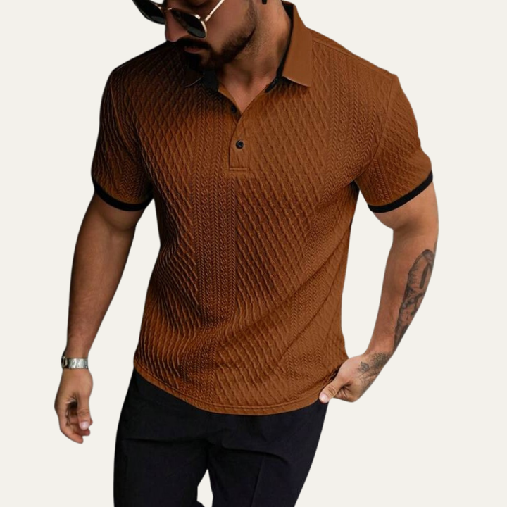 Men's Diamond Knit Polo Shirt with Black Contrast Trim