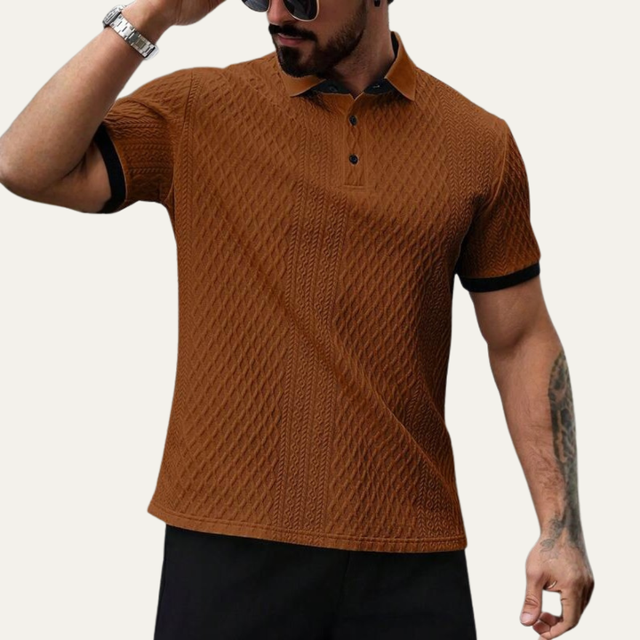 Men's Diamond Knit Polo Shirt with Black Contrast Trim