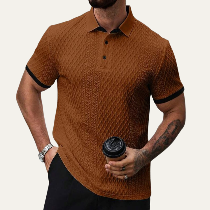 Men's Diamond Knit Polo Shirt with Black Contrast Trim