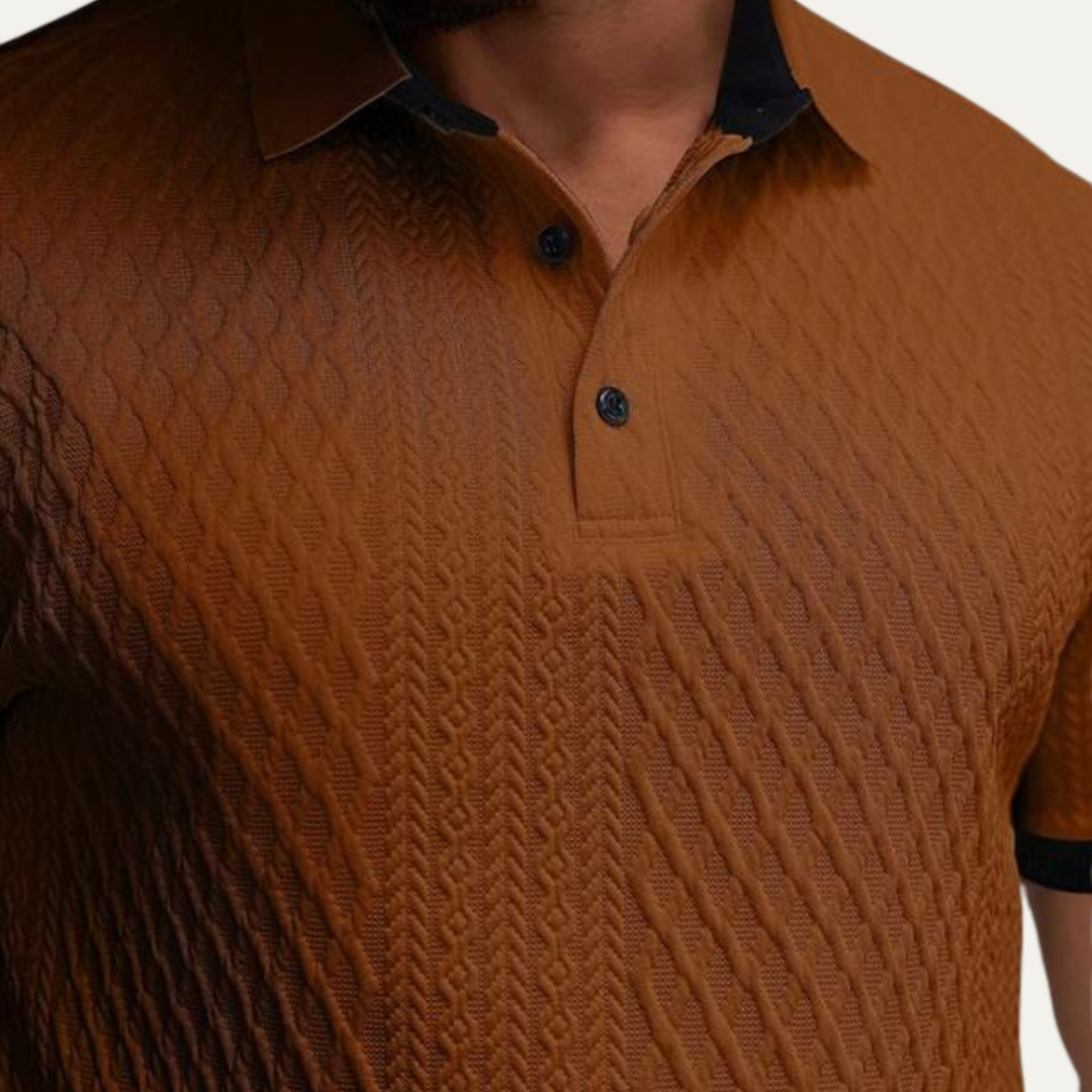 Men's Diamond Knit Polo Shirt with Black Contrast Trim