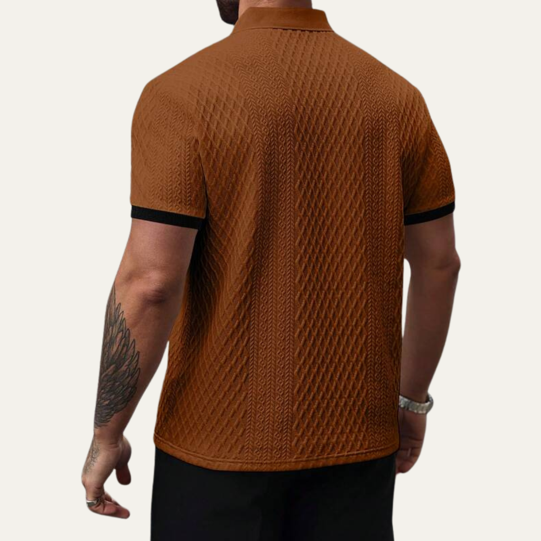 Men's Diamond Knit Polo Shirt with Black Contrast Trim
