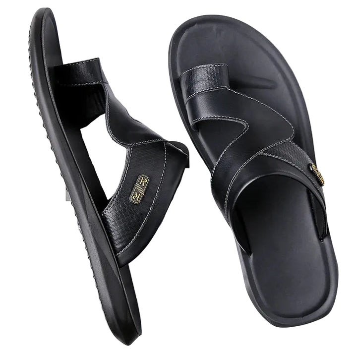 Men’s Dual Strap Slide Sandals with Open Toe and Toe Loop