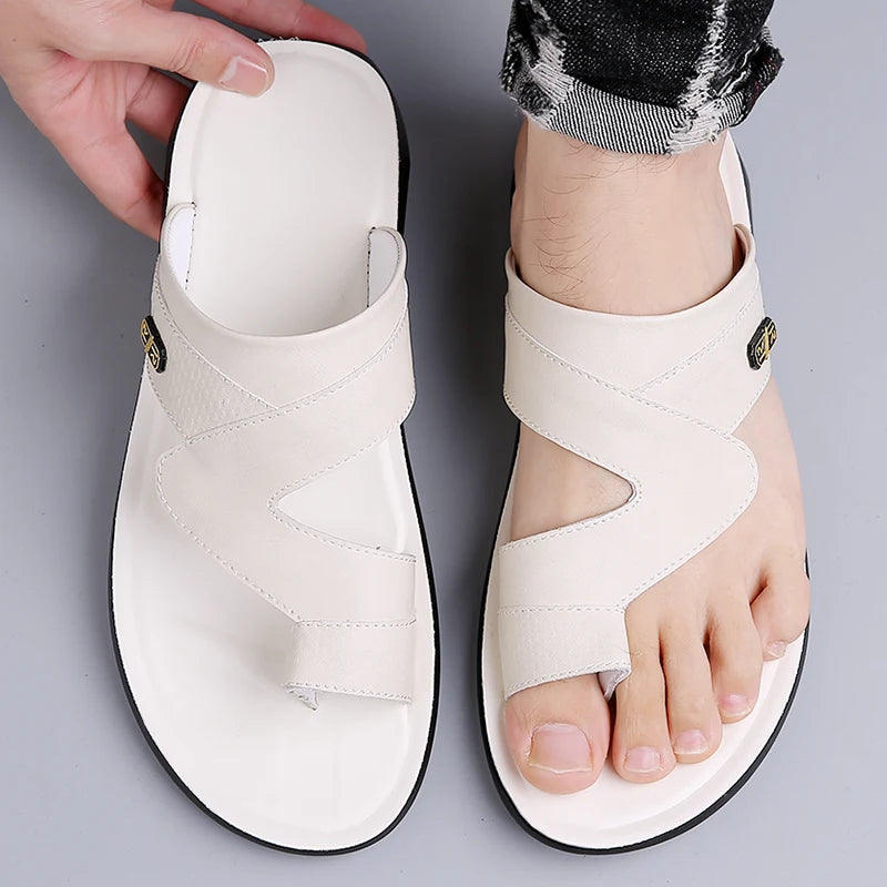 Men’s Dual Strap Slide Sandals with Open Toe and Toe Loop