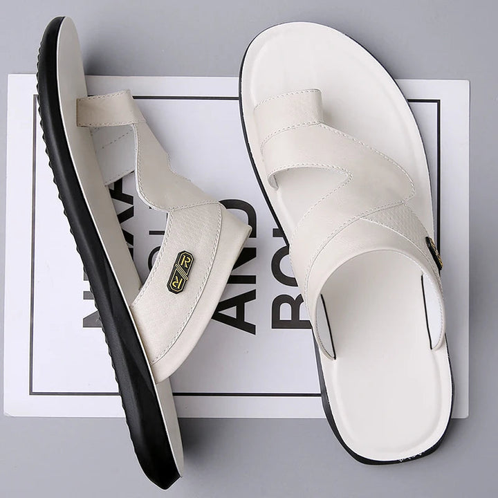 Men’s Dual Strap Slide Sandals with Open Toe and Toe Loop