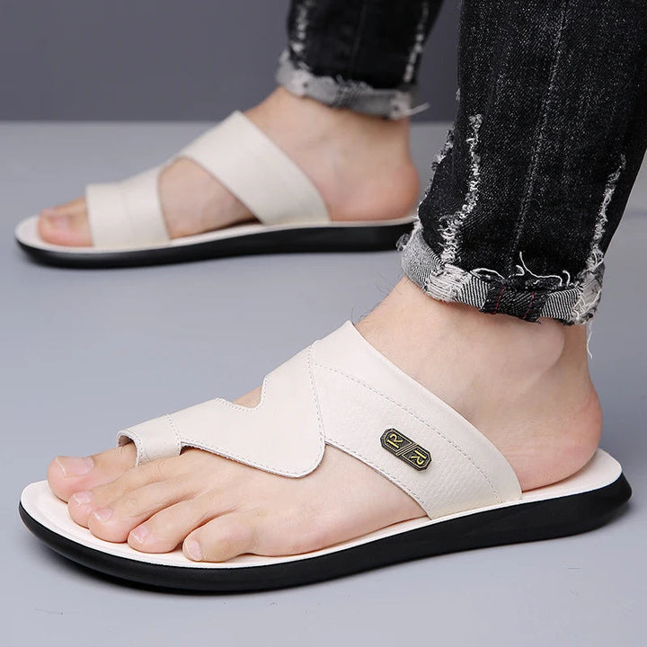 Men’s Dual Strap Slide Sandals with Open Toe and Toe Loop