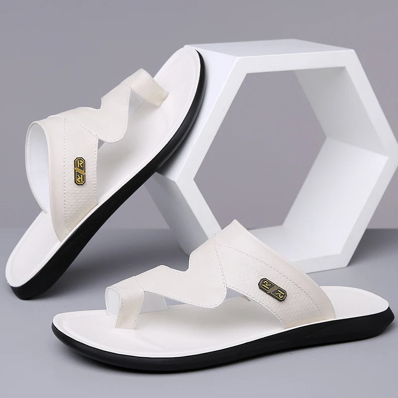 Men’s Dual Strap Slide Sandals with Open Toe and Toe Loop