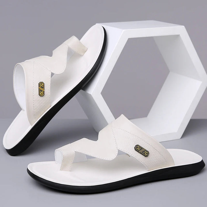 Men’s Dual Strap Slide Sandals with Open Toe and Toe Loop