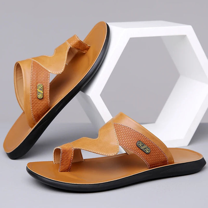 Men’s Dual Strap Slide Sandals with Open Toe and Toe Loop