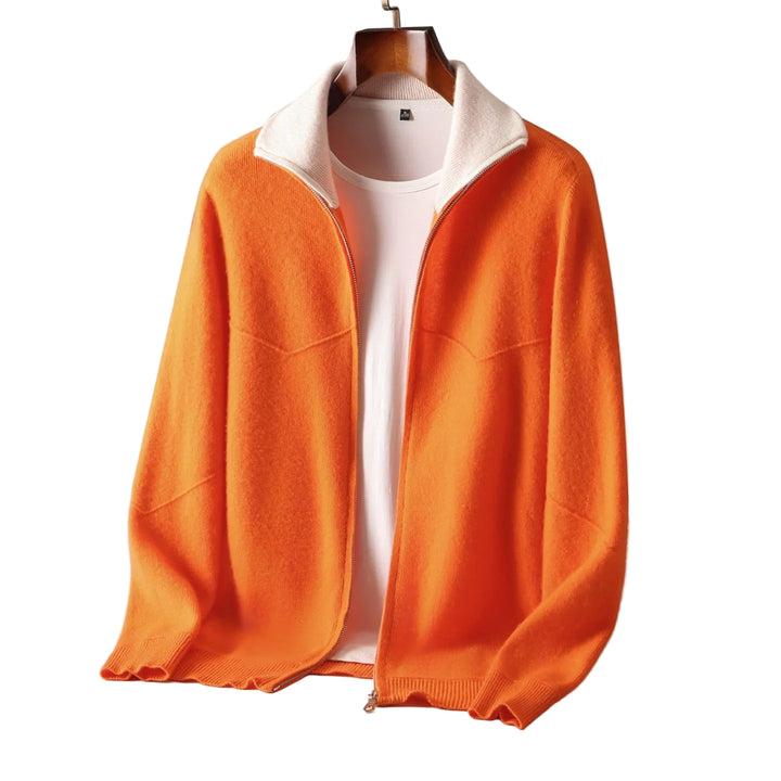 Men’s Full-Zip Cardigan with Contrast Collar