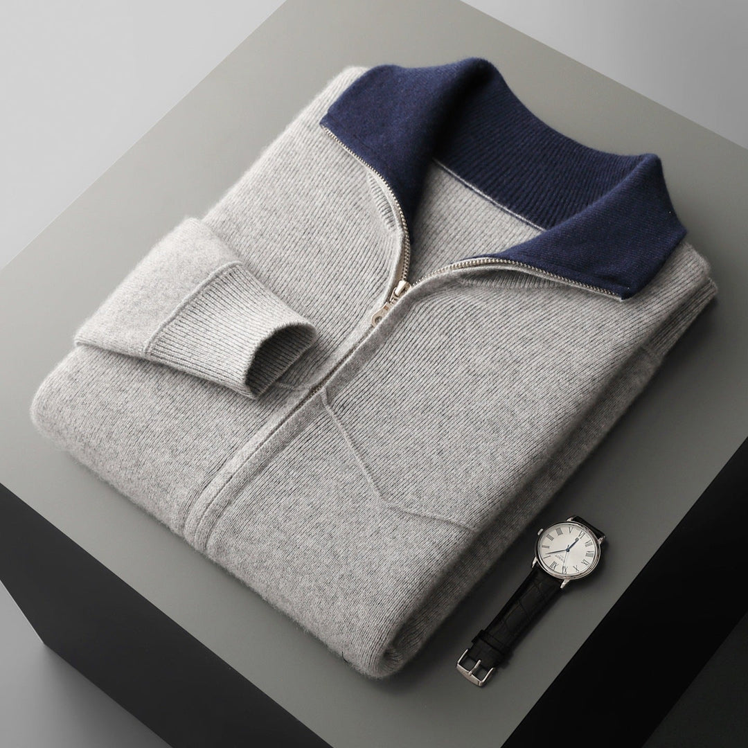 Men’s Full-Zip Cardigan with Contrast Collar