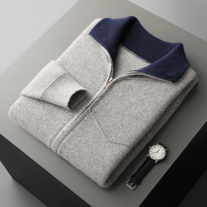 Men’s Full-Zip Cardigan with Contrast Collar