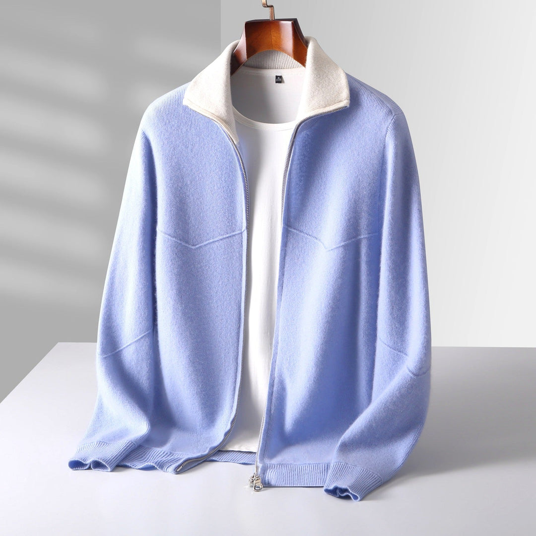Men’s Full-Zip Cardigan with Contrast Collar
