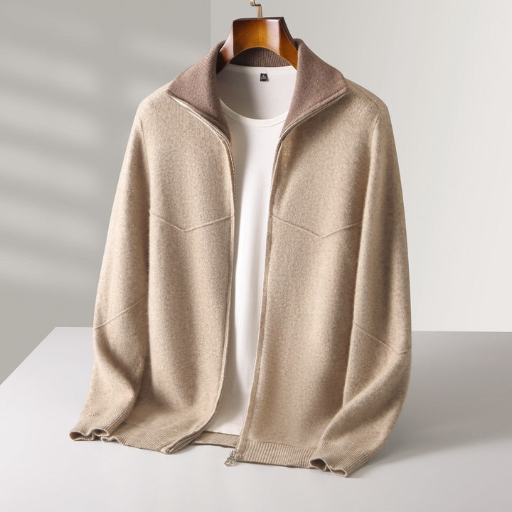 Men’s Full-Zip Cardigan with Contrast Collar