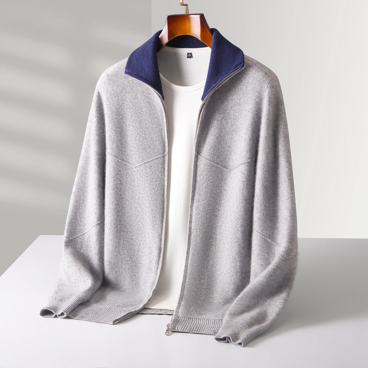 Men’s Full-Zip Cardigan with Contrast Collar