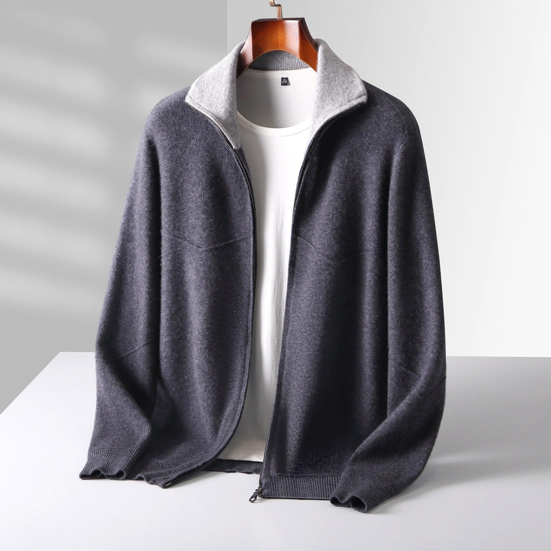 Men’s Full-Zip Cardigan with Contrast Collar