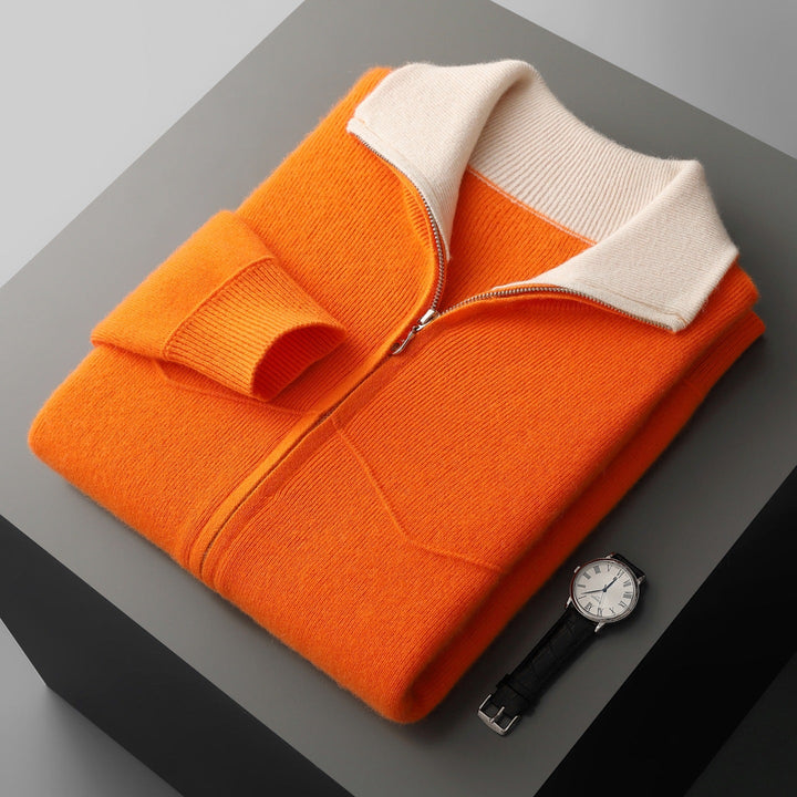 Men’s Full-Zip Cardigan with Contrast Collar