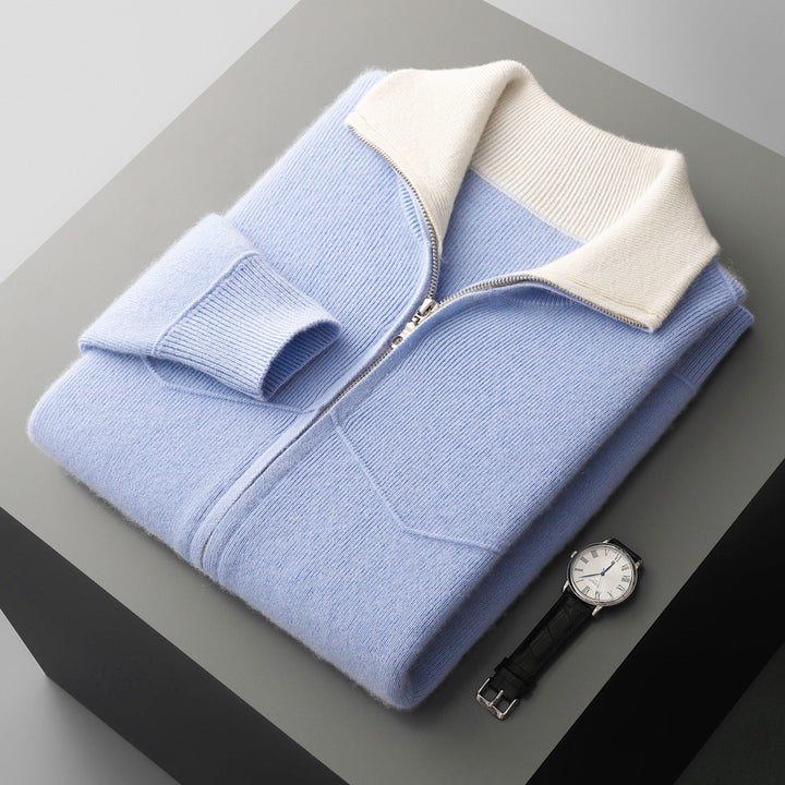 Men’s Full-Zip Cardigan with Contrast Collar