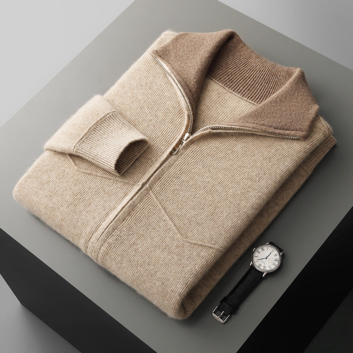 Men’s Full-Zip Cardigan with Contrast Collar