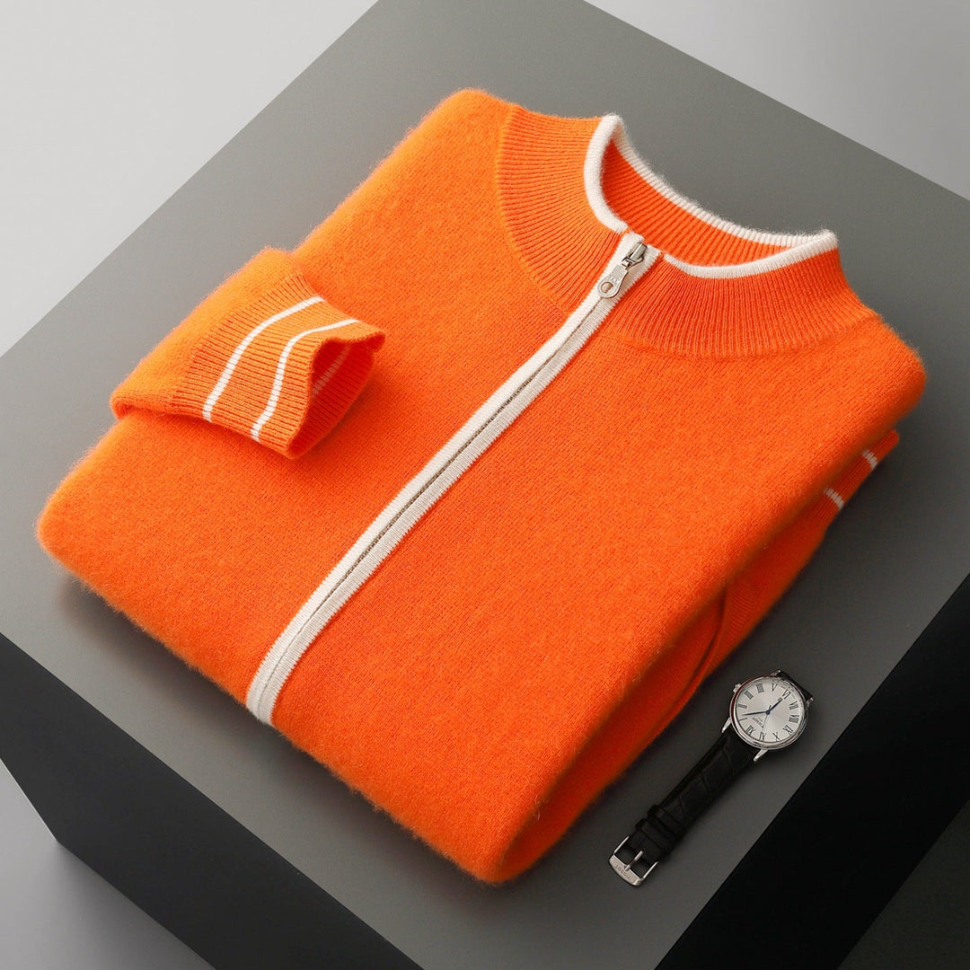 Men’s Full-Zip Cardigan with Contrast Trim