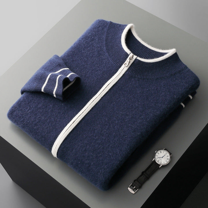 Men’s Full-Zip Cardigan with Contrast Trim