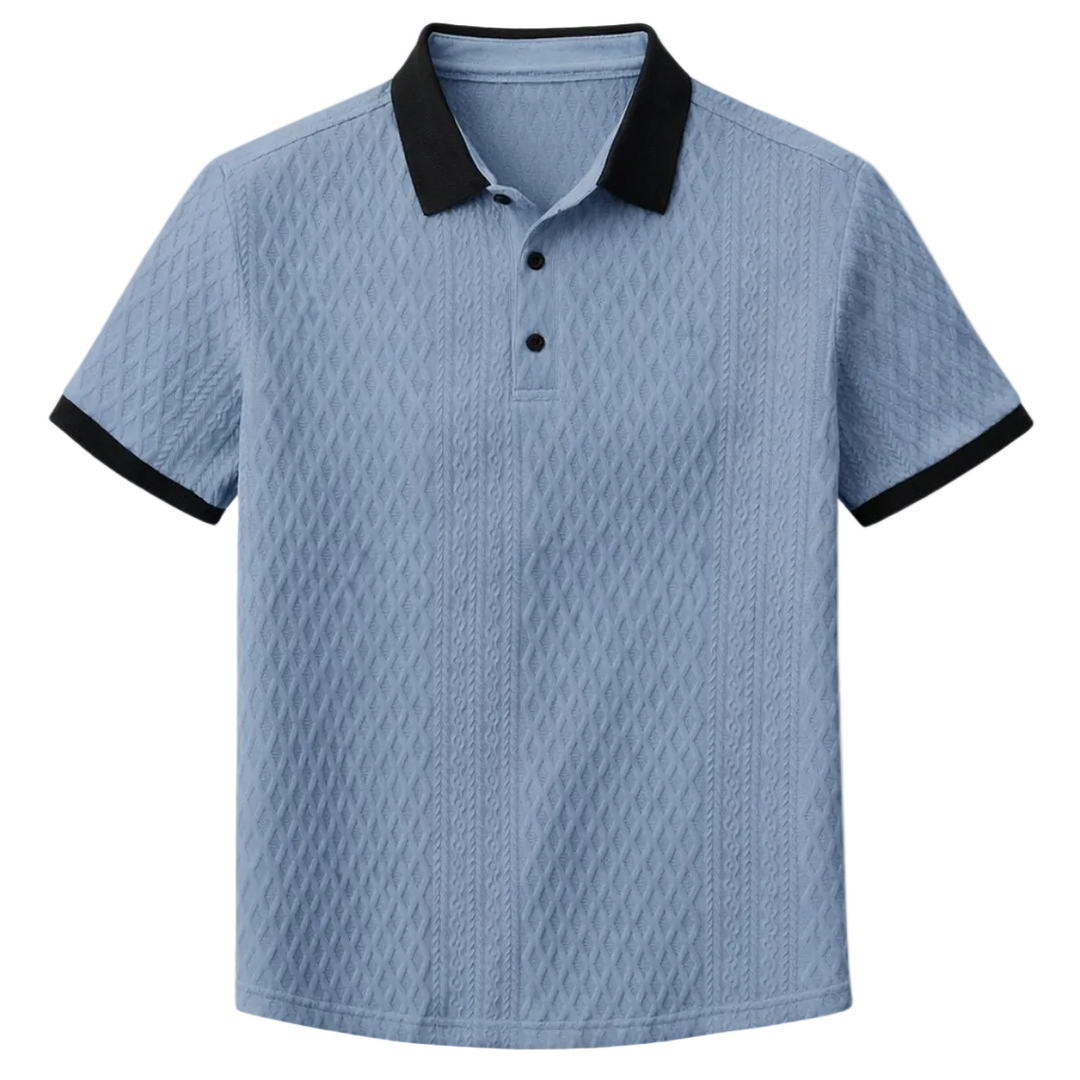 Men's Geometric Knit Polo Shirt with Contrast Collar