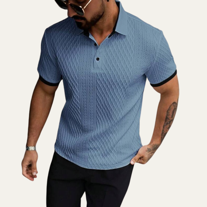 Men's Geometric Knit Polo Shirt with Contrast Collar