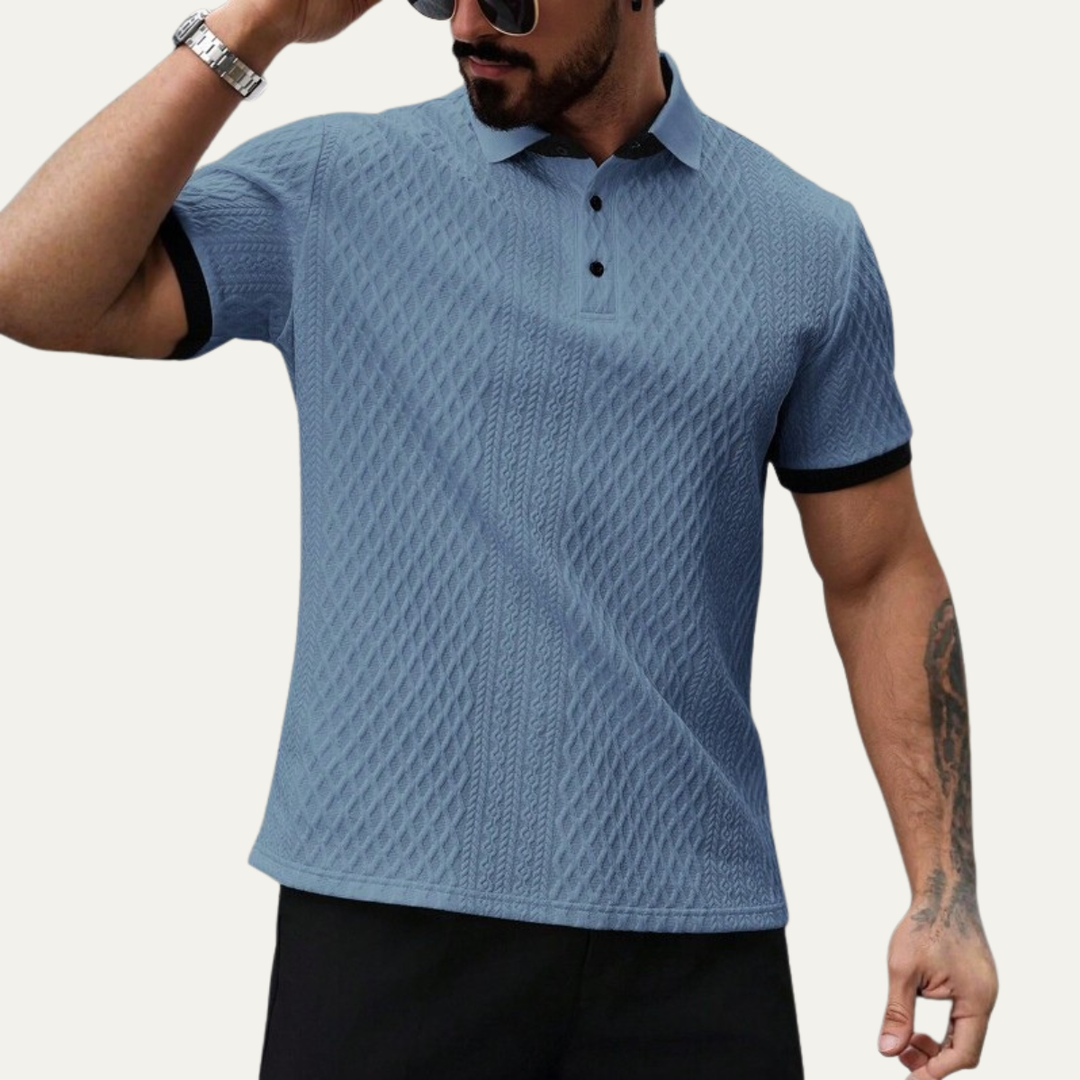 Men's Geometric Knit Polo Shirt with Contrast Collar
