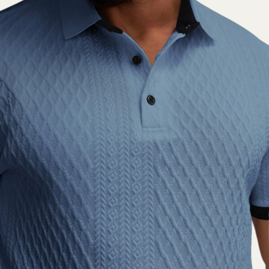 Men's Geometric Knit Polo Shirt with Contrast Collar