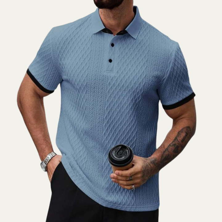 Men's Geometric Knit Polo Shirt with Contrast Collar