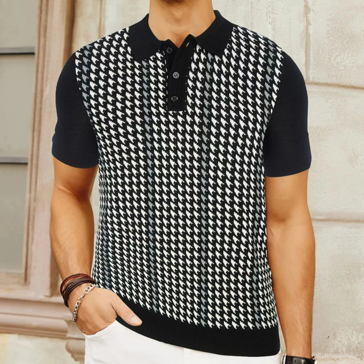 Men's Houndstooth Knit Polo Shirt