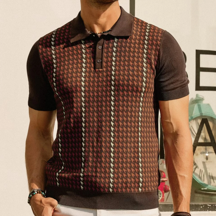 Men's Houndstooth Knit Polo Shirt