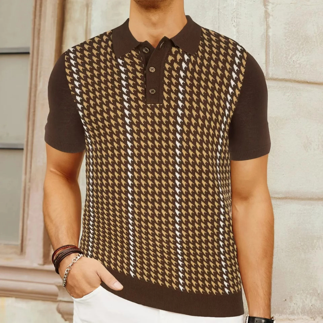 Men's Houndstooth Knit Polo Shirt