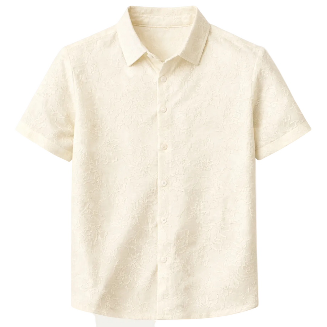 Men's Jacquard Textured Short Sleeve Button-Up Shirt