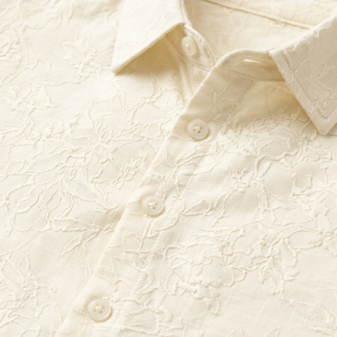 Men's Jacquard Textured Short Sleeve Button-Up Shirt