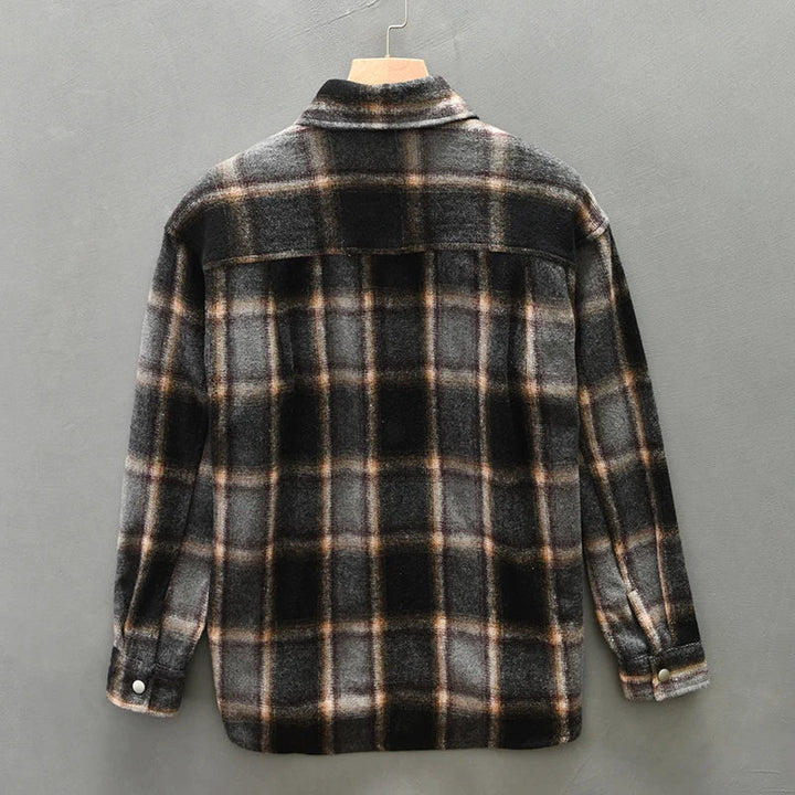 Men’s Long Sleeve Button-Up Plaid Overshirt with Dual Chest Pockets