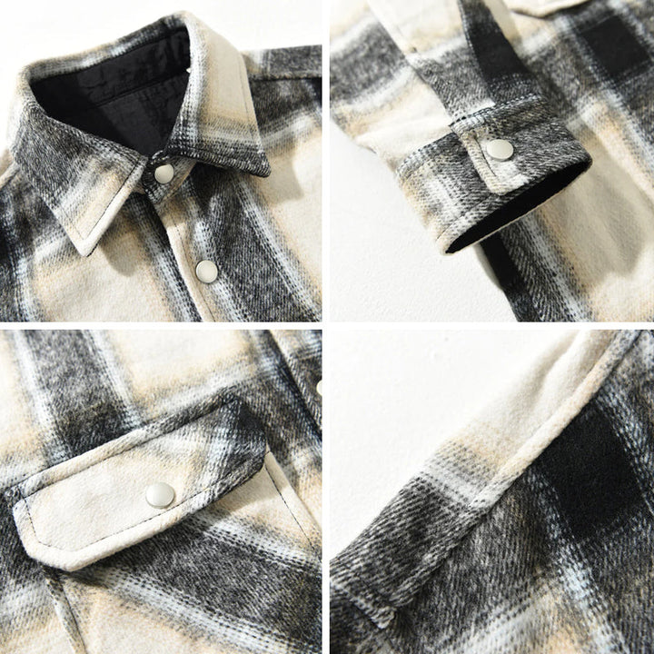 Men’s Long Sleeve Button-Up Plaid Overshirt with Dual Chest Pockets